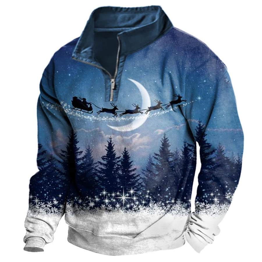 

Men's Christmas Santa Reindeer Print Quarter Zip Sweatshirt