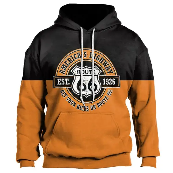Men's Outdoor Route 66 Print Hoodie - Kalesafe.com 