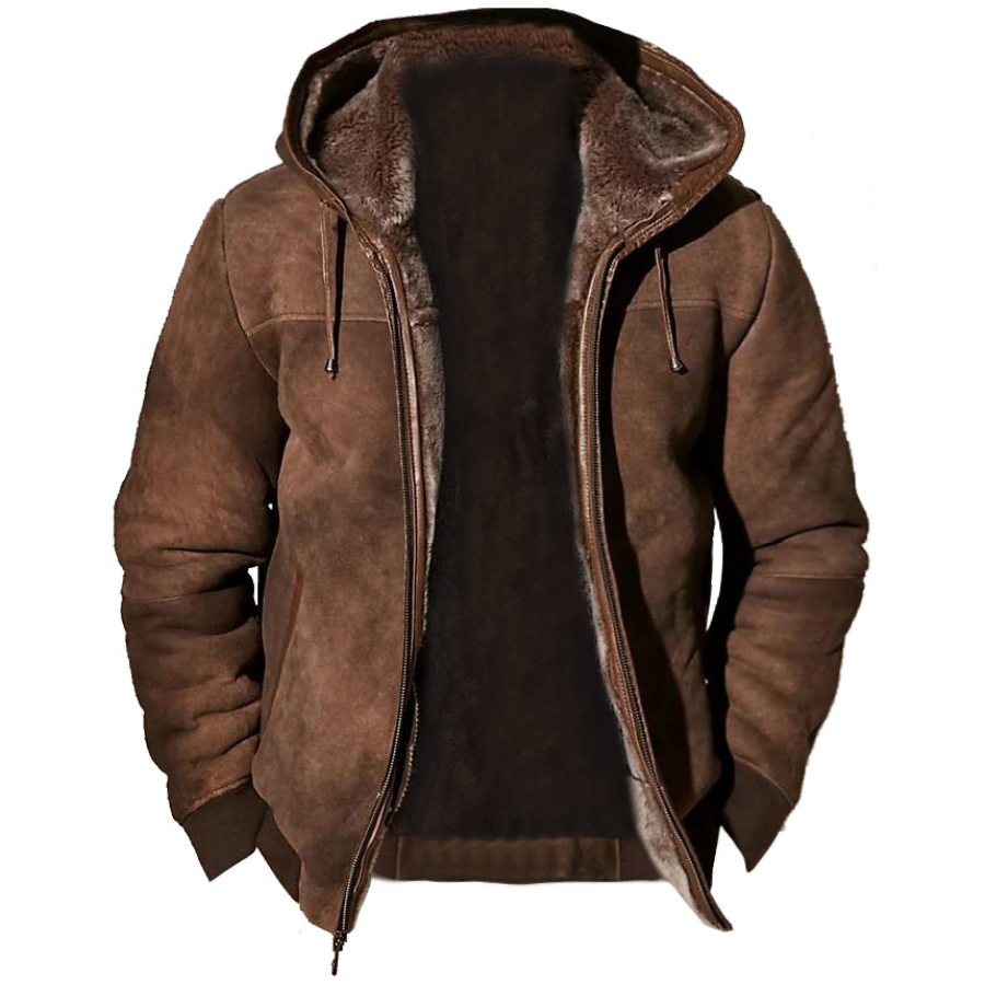 

Men's Outdoor Fleece Warm Sheepskin Hooded Jacket