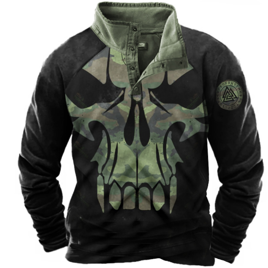 

Men's Outdoor Warrior Camouflage Skull Print Henry Tactical Sweatshirt