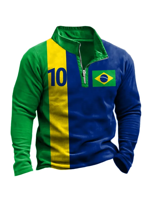 Men's 2022 World Cup Brazil Flag Soccer Sweatshirt - Ootdmw.com 