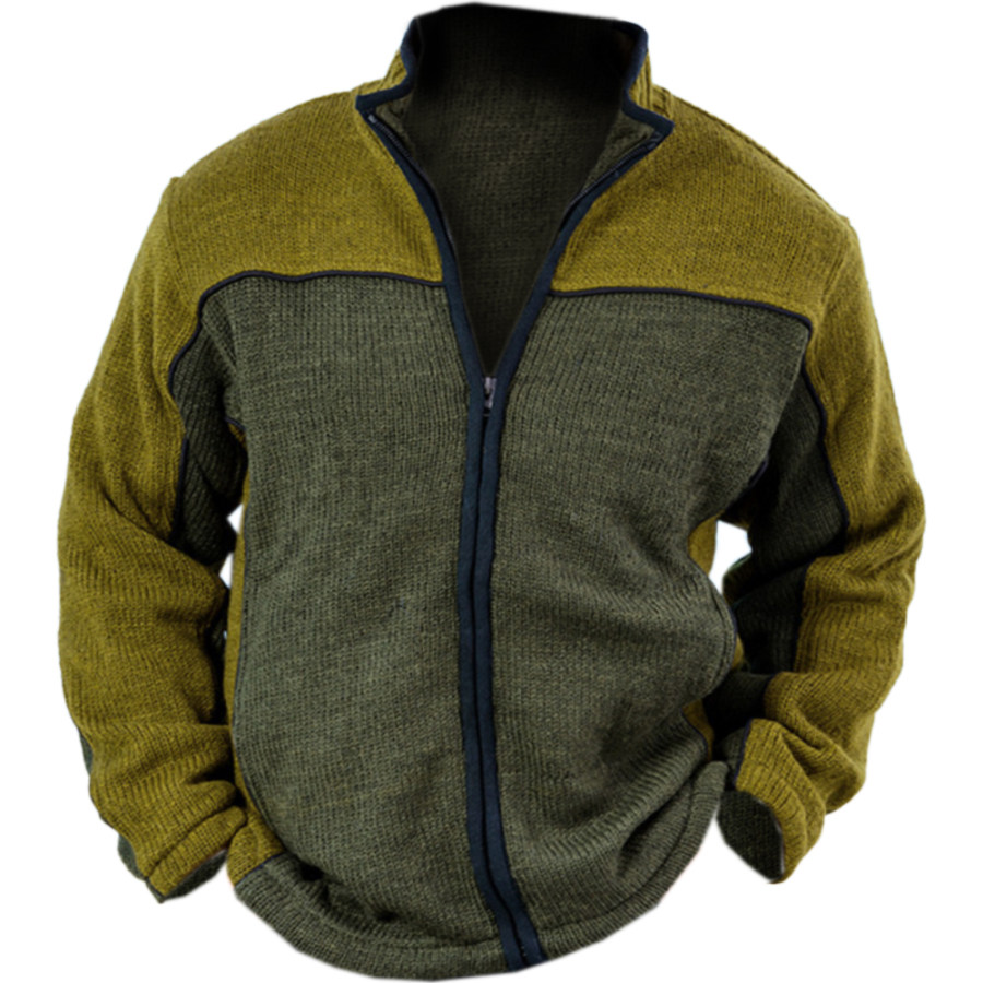 

Men's Outdoor Retro Color Block Knit Cardigan Sweater