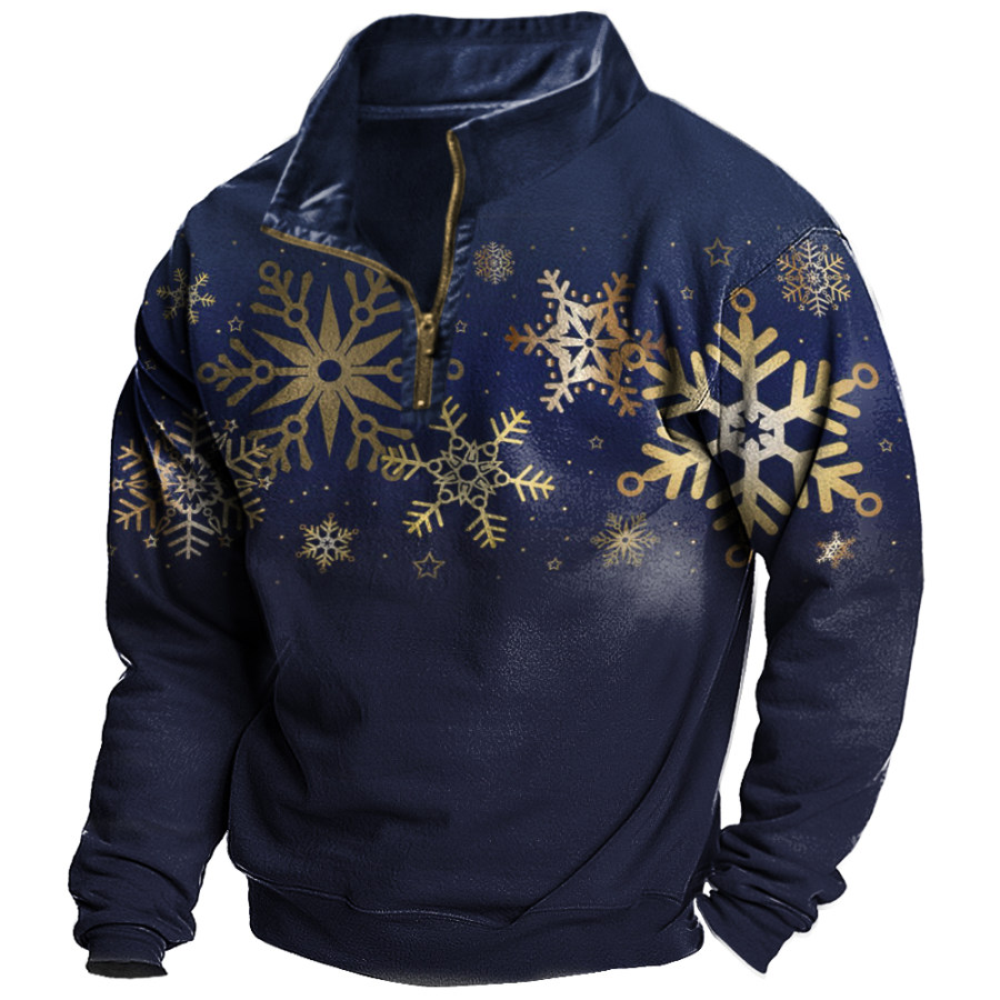 

Men's Christmas Snow Print Stand Collar Sweatshirt