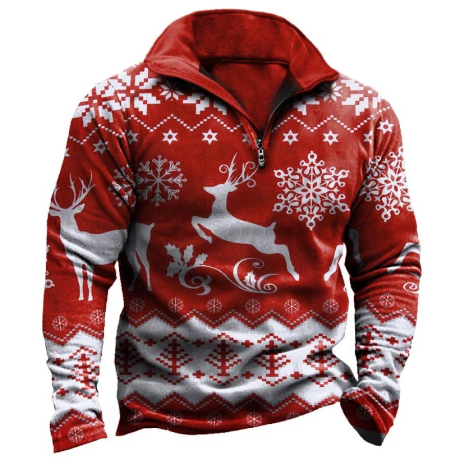 

Men's Vintage Christmas Print Quarter Zip Sweatshirt