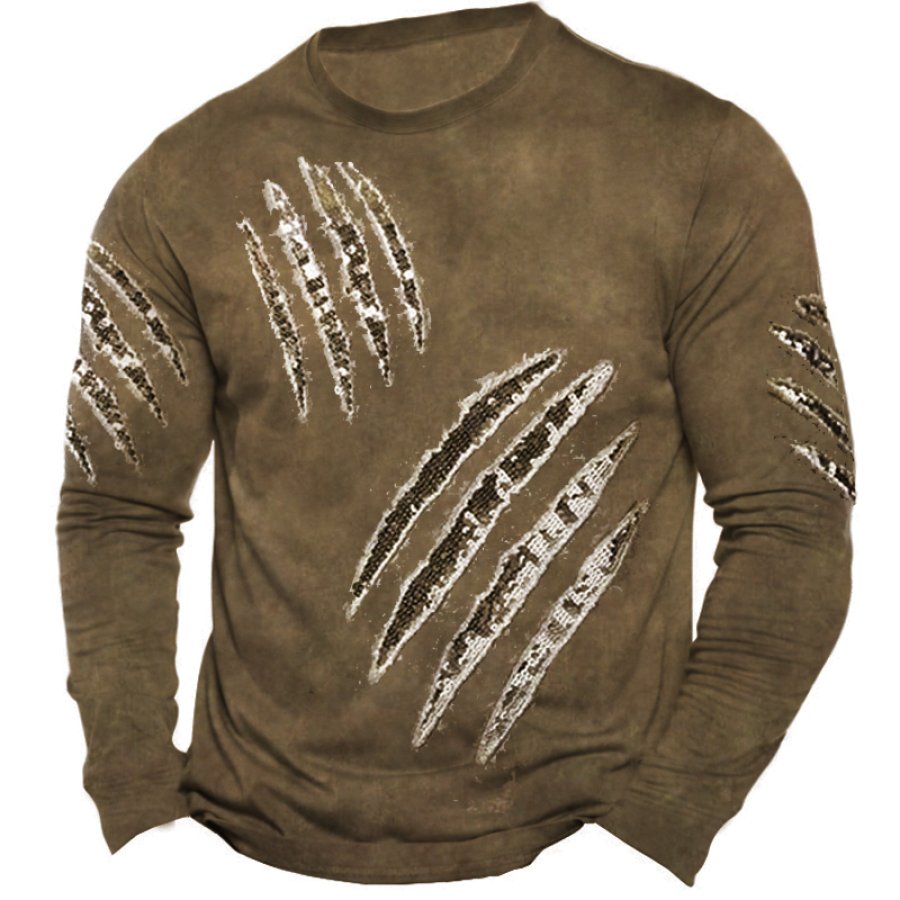 

Men's Vintage Claw Print Round Neck Long Sleeve T-Shirt