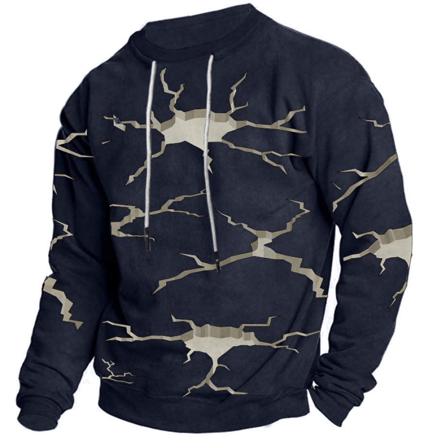 

Mens Vintage Wall Crack Print Drawstring Crew Neck Sweatshirt