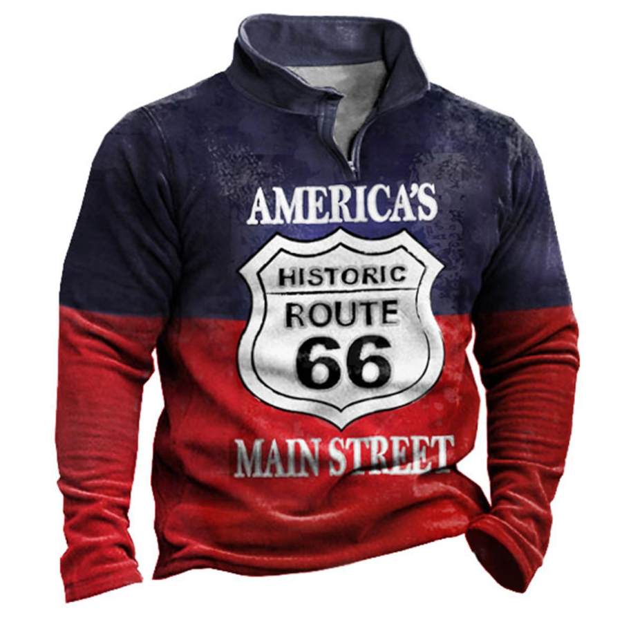 

Men's Route 66 Contrasting Print Quarter Zip Sweatshirt