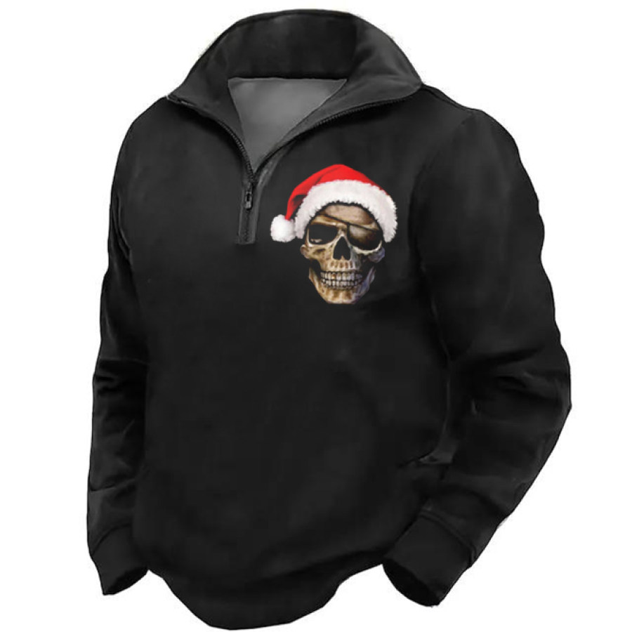 

Men's Santa Hat Skull Print Quarter Zip Sweatshirt