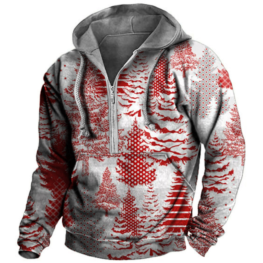 

Men's Vintage Christmas Print Quarter Zip Hoodie