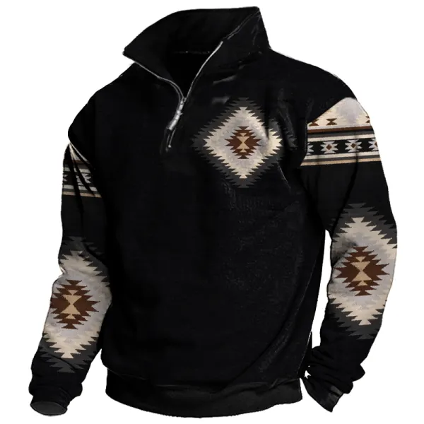Men's Vintage Aztec Print Quarter Zip Sweatshirt - Kalesafe.com 