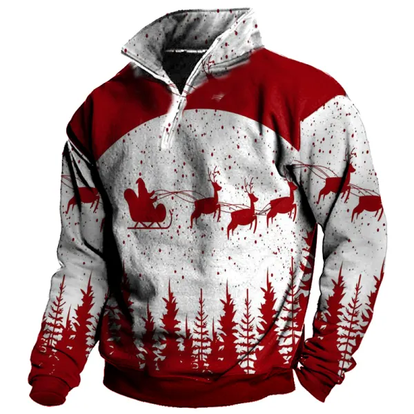 Men's Vintage Christmas Print Quarter Zip Sweatshirt - Cotosen.com