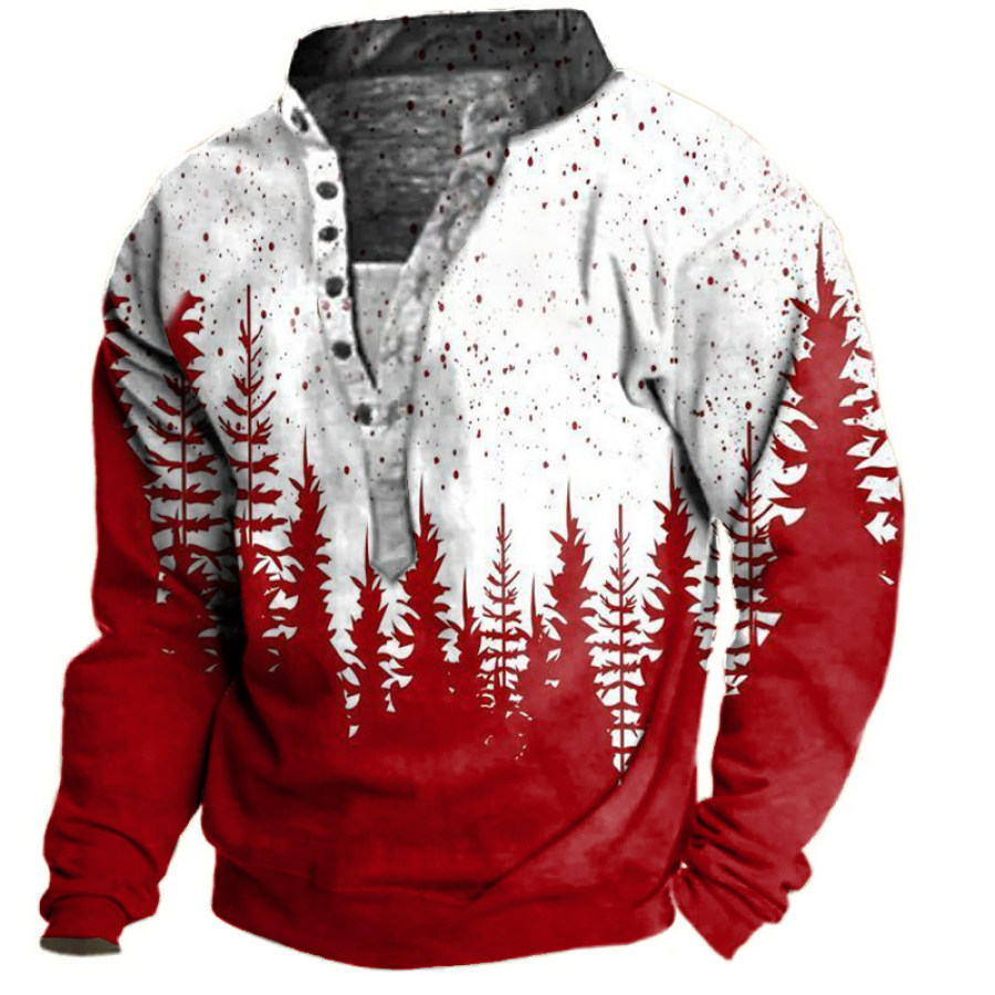 

Men's Vintage Christmas Print Quarter Zip Henley Sweatshirt