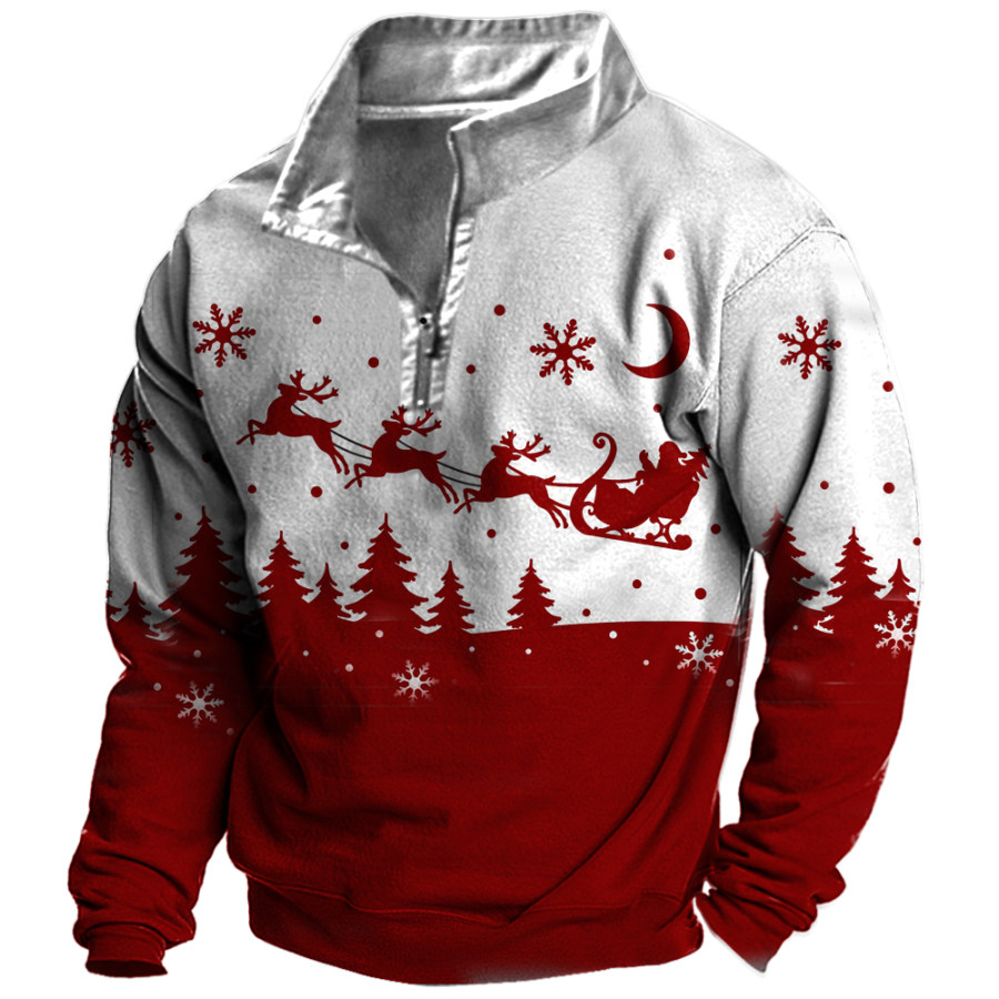 

Men's Vintage Christmas Print Quarter Zip Sweatshirt