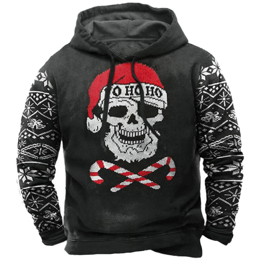 

Men's Vintage Christmas Print Hooded Sweatshirt