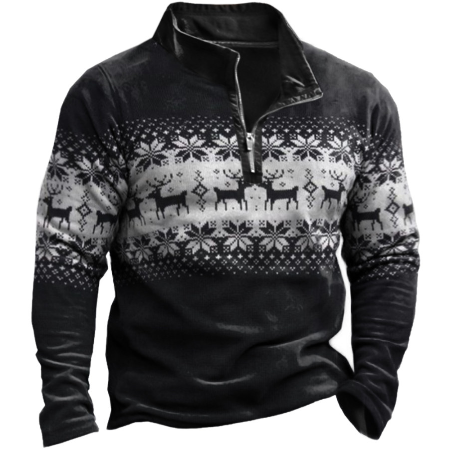 

Men's Vintage Christmas Print Quarter Zip Sweatshirt