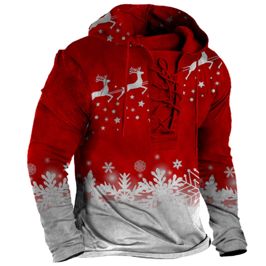 

Men's Vintage Christmas Print Lace Up Hoodie