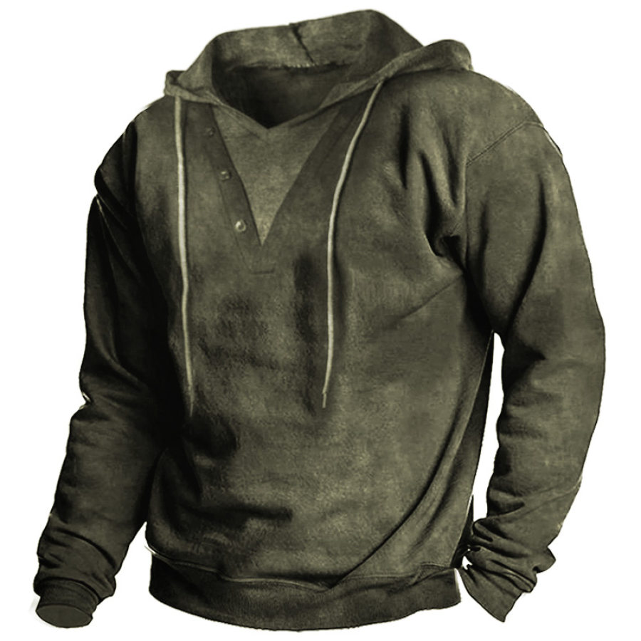 

Men's Vintage Outdoor Training Button V-Neck Hoodie