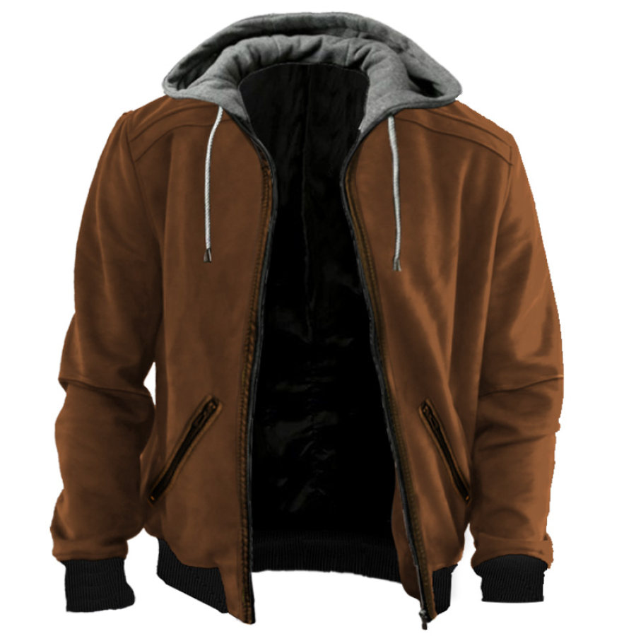 

Men's Vintage Outdoor Warm Zip Pocket Hooded Jacket