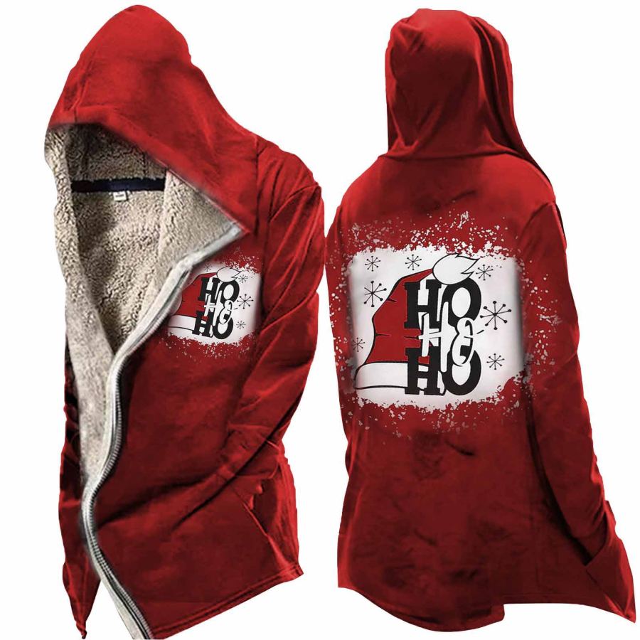 

Men's Christmas Santa Hat Print Hooded Fleece Jacket