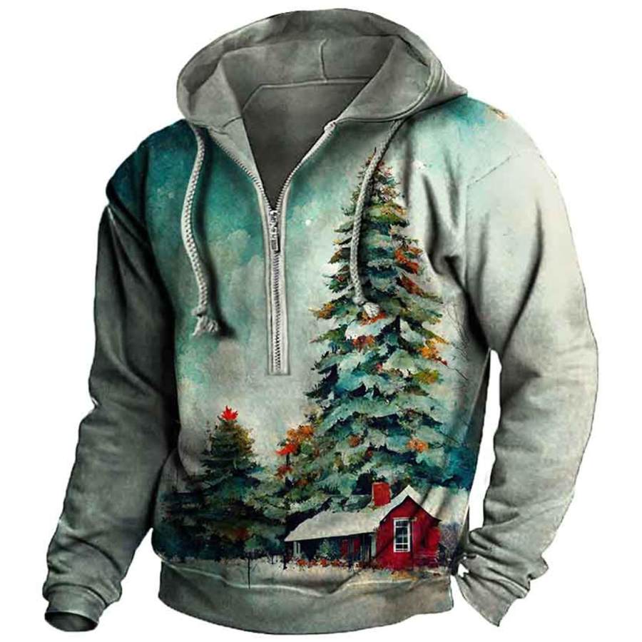 

Men's Christmas Tree Farmhouse Print Zipper Hoodie