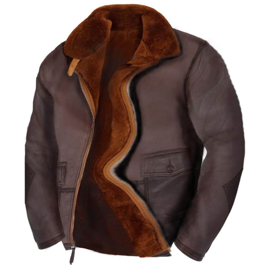 

Men's Outdoor Fleece Warm Sheepskin Flight Jacket