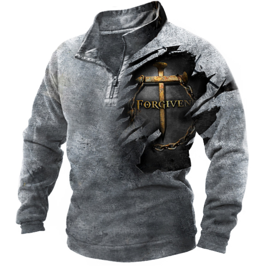 

Men's Vintage Jesus Cross Print Tactical Sweatshirt