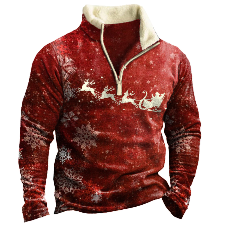 

Men's Vintage Christmas Print Zipper Neck Sweatshirt