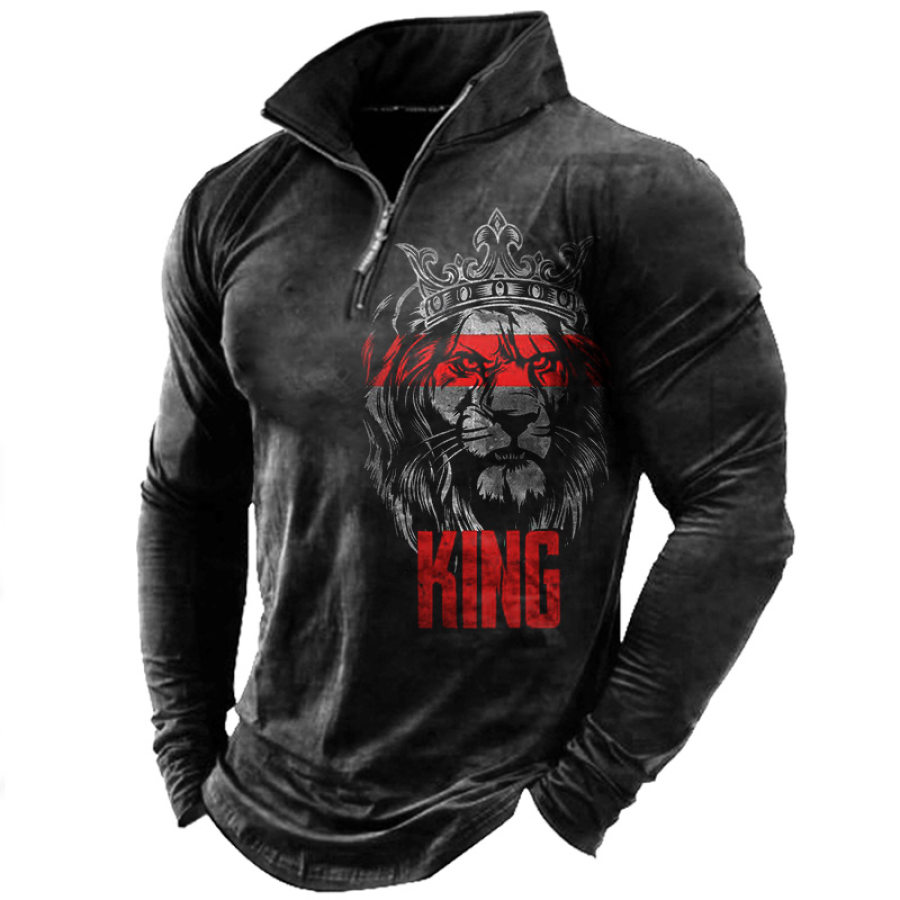 

Men's Outdoor King Lion Print Quarter Zip T-Shirt