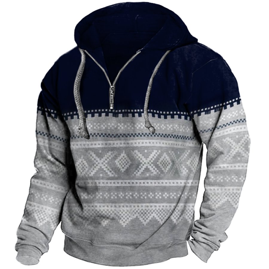 

Men's Christmas Snow Print Mock Zip Hoodie