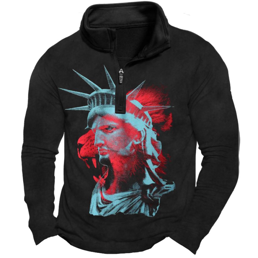 

Men's Retro Retro Liberty Lion Faith Zip Mock Neck Long Sleeve T-Shirt