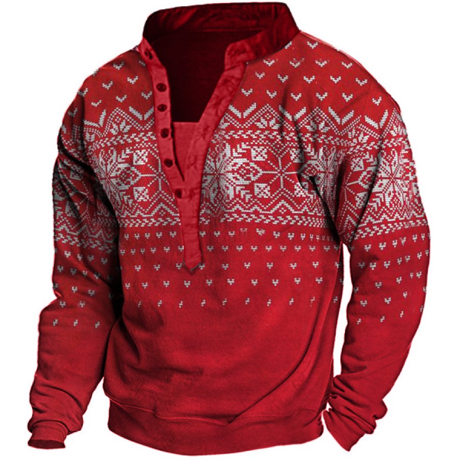 

Men's Vintage Christmas Snowflake Mock Henley Neck Sweatshirt