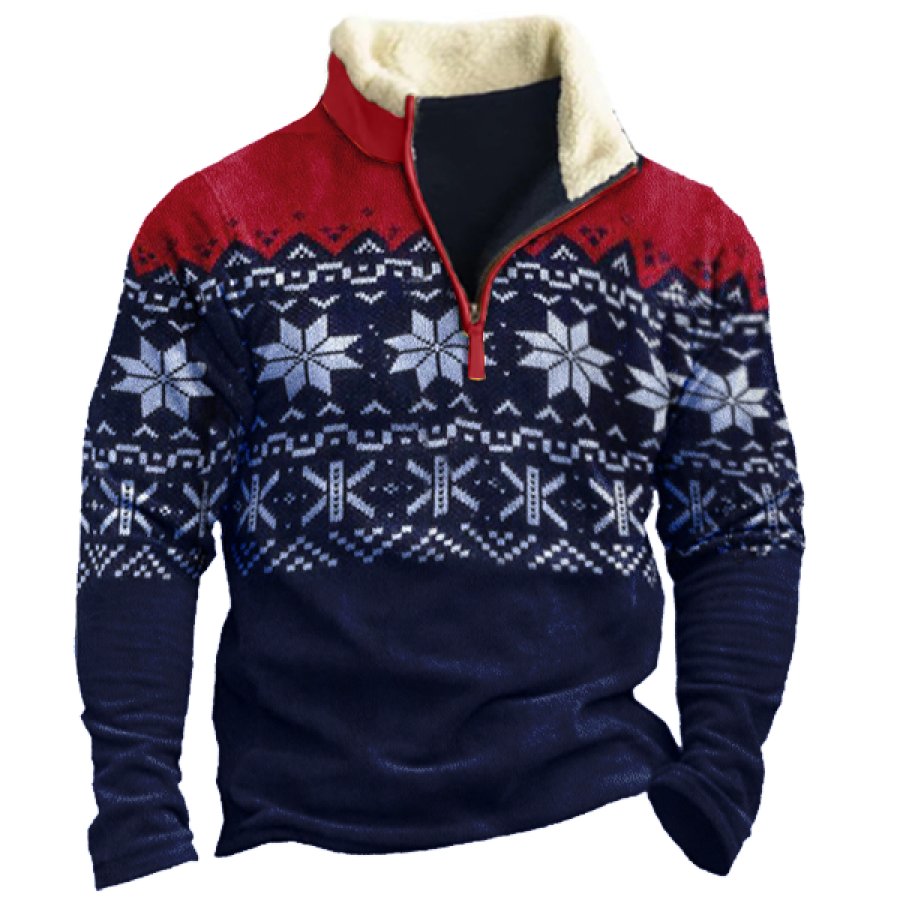 

Men's Vintage Christmas Snowflake Print Zipper Mock Neck Sweatshirt