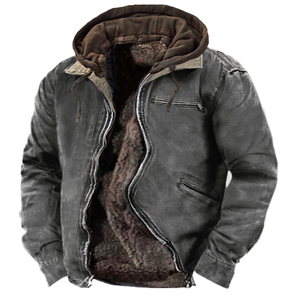 Men's Vintage Outdoor Tactical Chic Hooded Fleece Lined Jacket