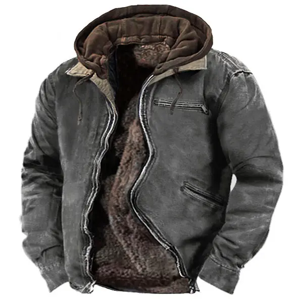 Men's Vintage Outdoor Tactical Hooded Fleece Lined Jacket - Mosaicnew.com 
