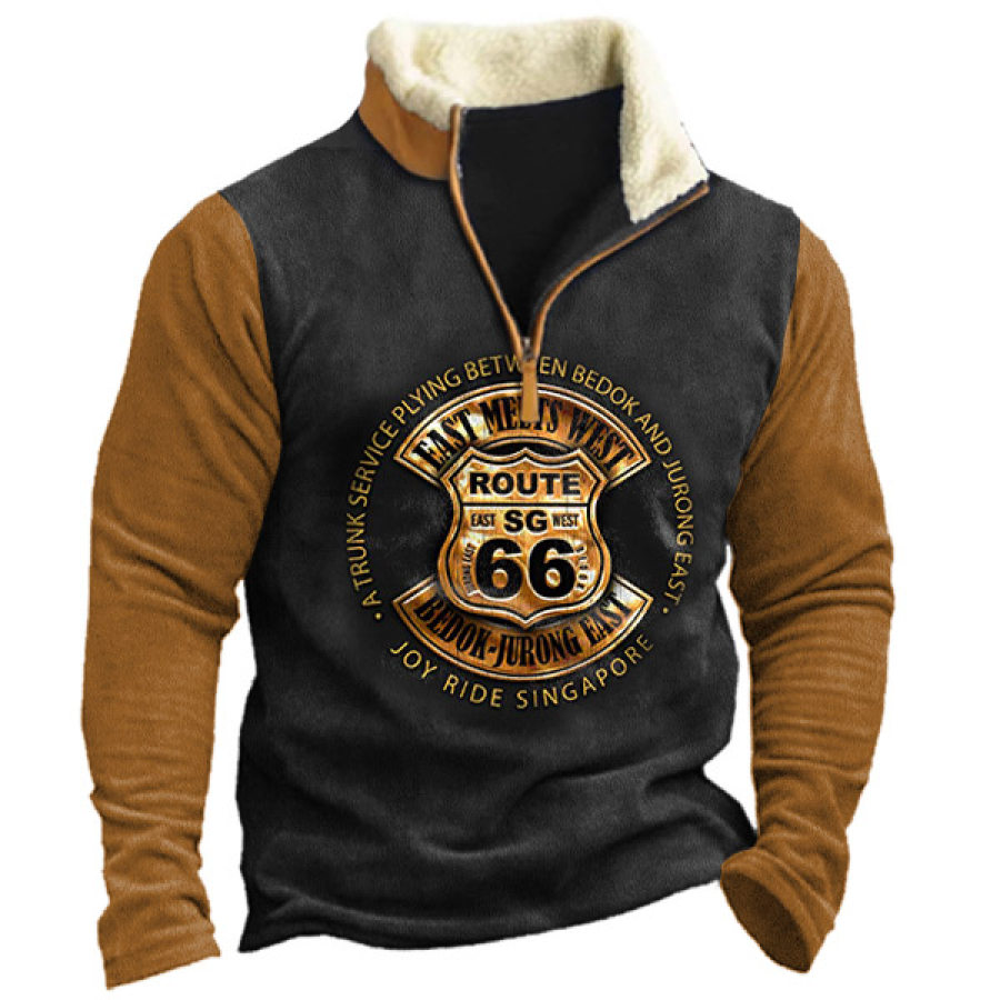 

Men's Vintage Route 66 Contrast Color Print Zip Sweatshirt