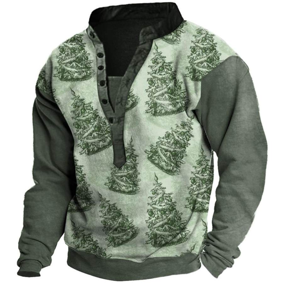 

Men's Christmas Tree Print Henley Sweatshirt