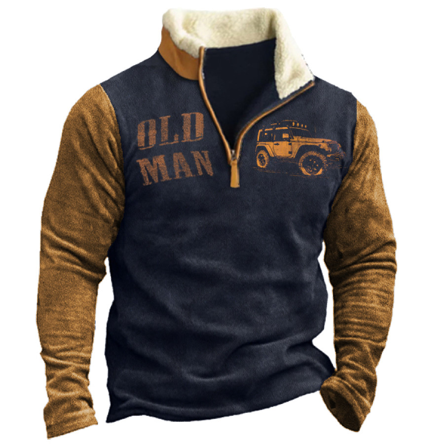

Old Man Men's Vintage Colorblock Zipper Stand Collar Sweatshirt