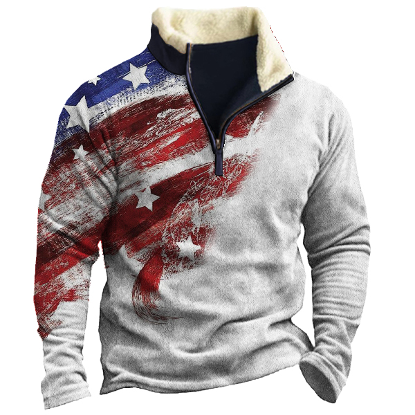 Men's American Flag Colorblock Chic Zipper Stand Collar Sweatshirt