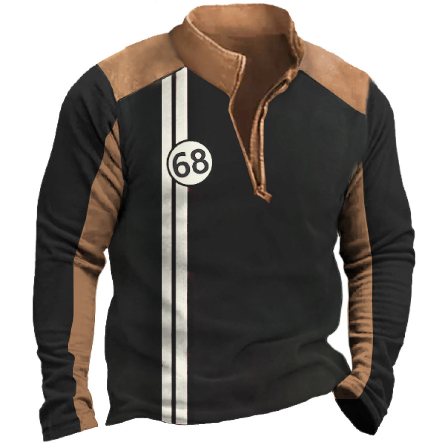 

Men's Vintage Racing Colorblock Zipper Stand Collar Sweatshirt