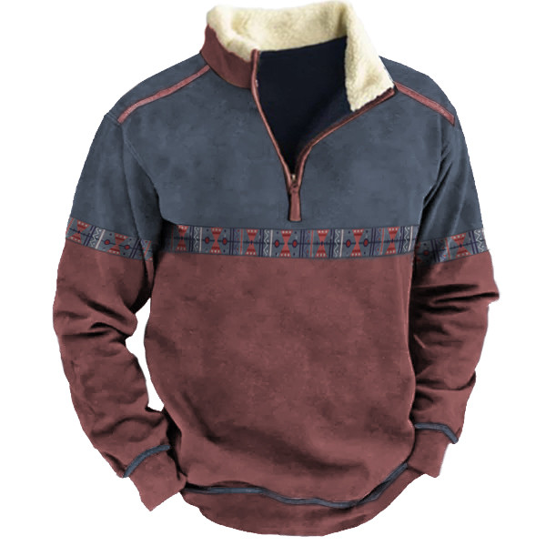 Men's Aztec Quarter Zip Chic Color Contrast Winter Sweatshirt