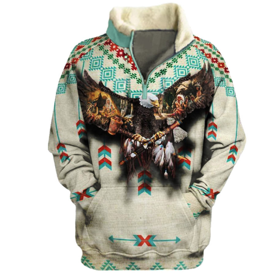 

Men Vintage Adler Ethnischer Zipper Stand Collar Sweatshirt