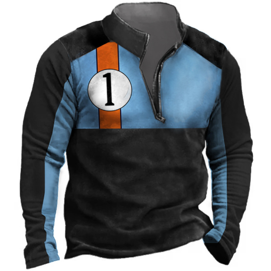 

Men's Vintage Racing Stripes Colorblock Zipper Stand Collar Sweatshirt