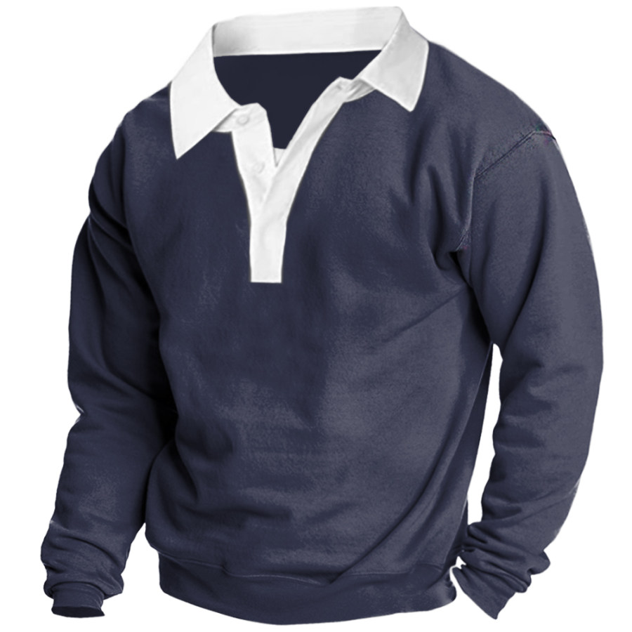 

Men's Solid Color Polo Collar Contrast Casual Sweatshirt