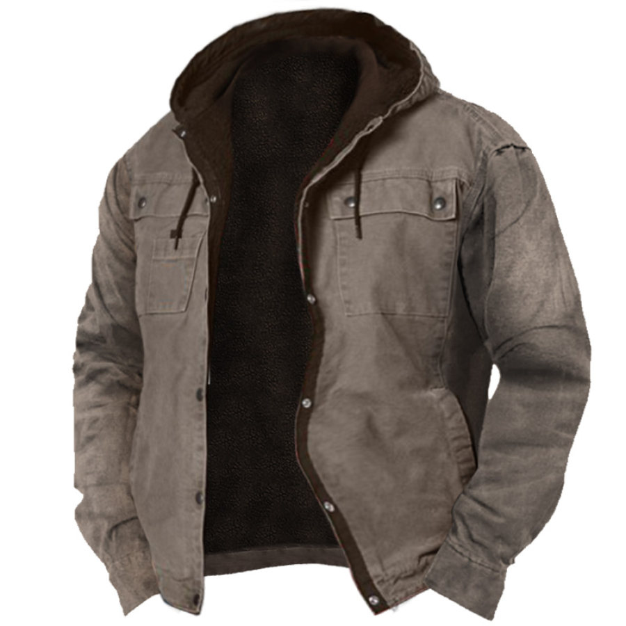 

Men's Vintage Outdoor Fleece Warm Pocket Training Hooded Jacket