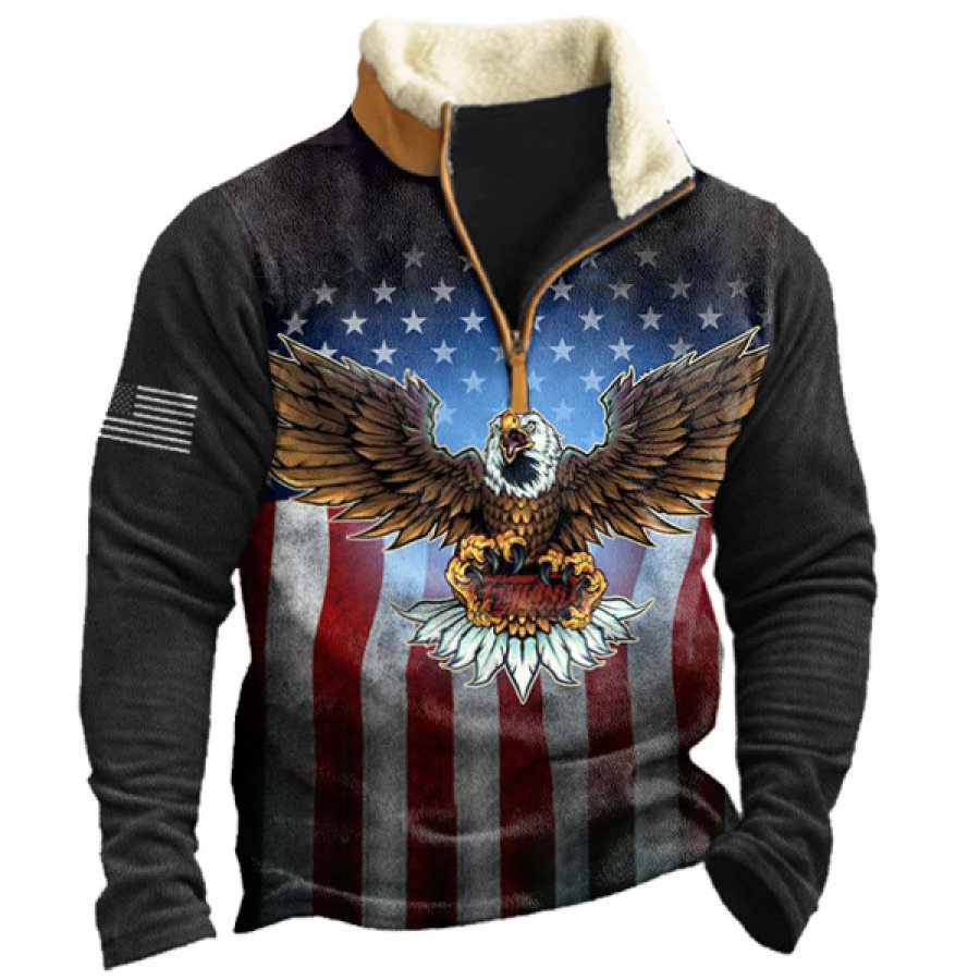 

Men's Outdoor American Flag Eagle Print Zip Sweatshirt