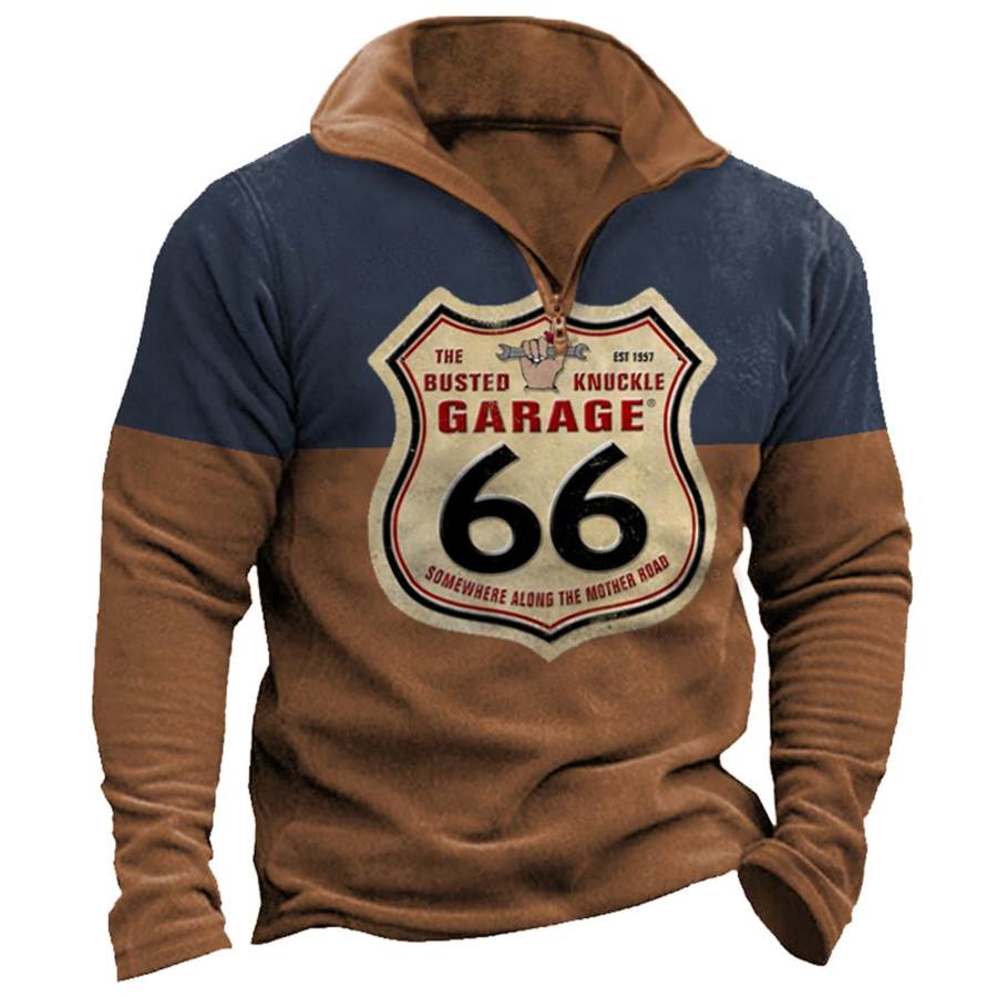 

Men's Vintage Route 66 Contrasting Quarter Zip Sweatshirt