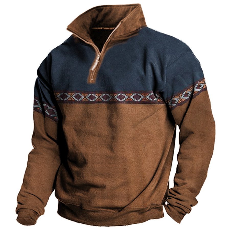 

Men's Vintage Aztec Print Quarter Zip Sweatshirt