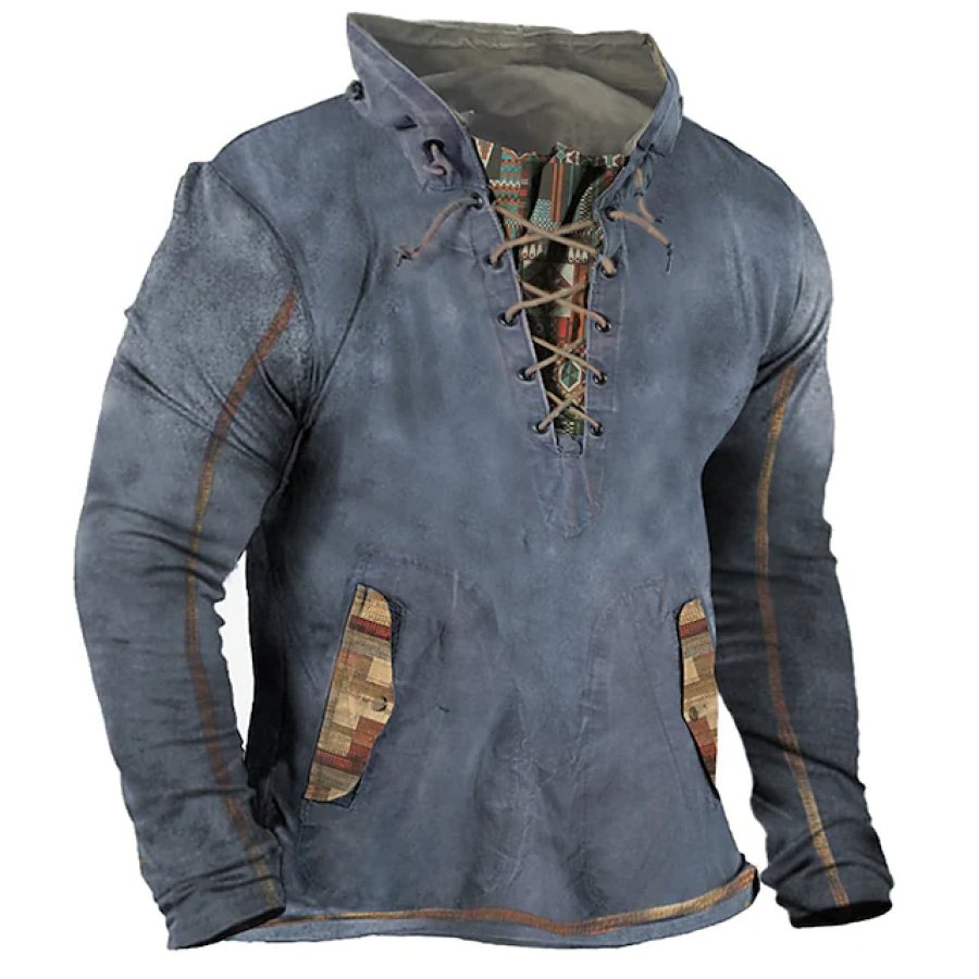 

Men's Vintage Outdoor Tactical Lace-Up Hooded T-Shirt