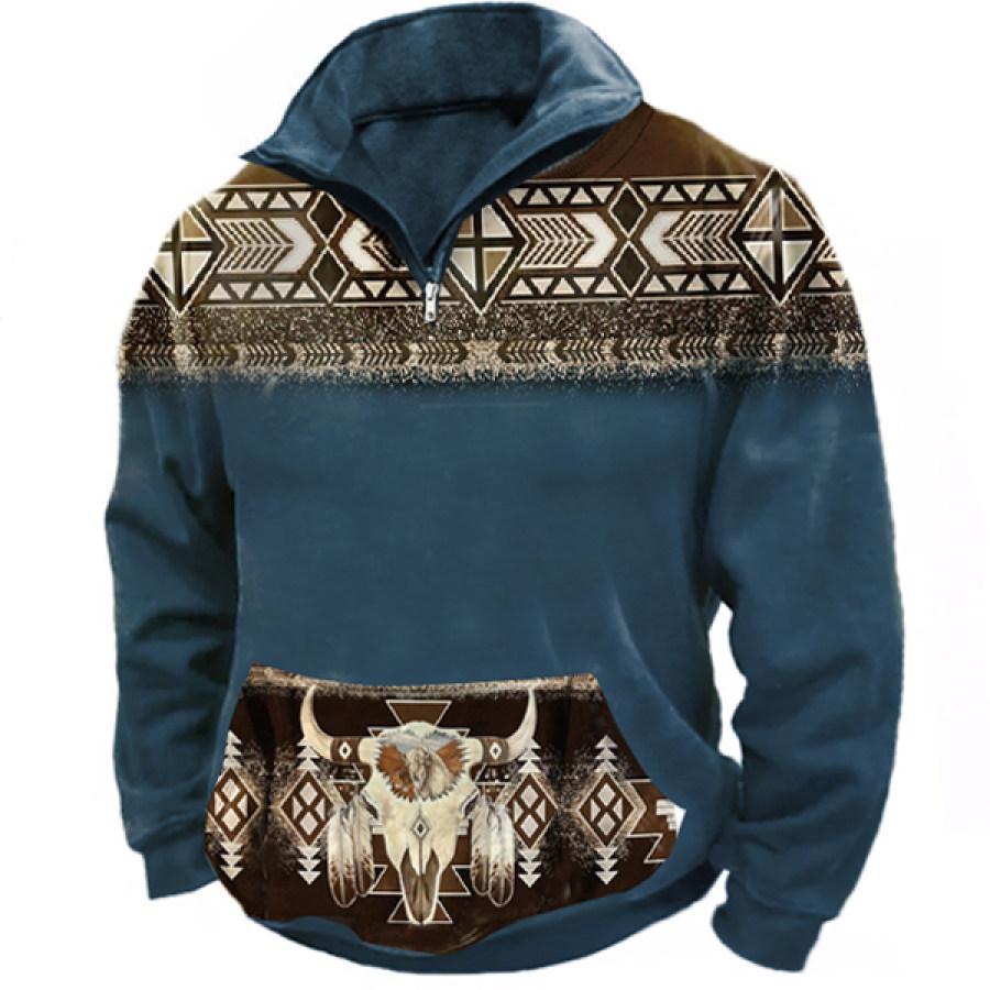 

Men's Ethnic Print Zip Collar Sweatshirt