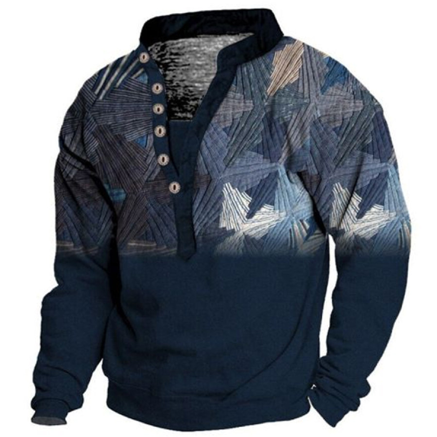 

Men's Ethnic Print Henley Collar Sweatshirt